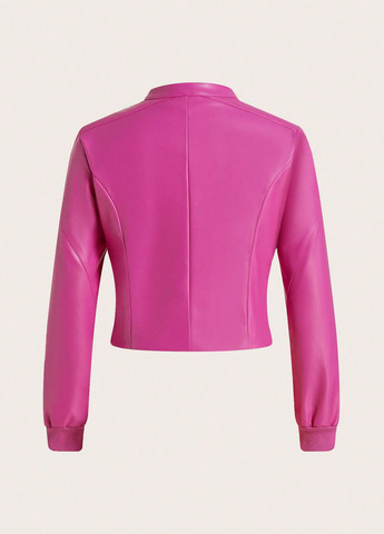 Фуксиновая демисезонная куртка байкерская SHEIN