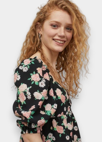 Чорна кежуал сукня H&M з квітковим принтом