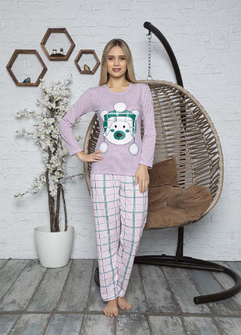 Бузковий демісезонний комплект (лонгслів, брюки) Rinda Pijama