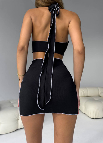 Чорний літній пляжний комплект жіночий (купальник, спідниця) халтер, роздільний NOVA VEGA