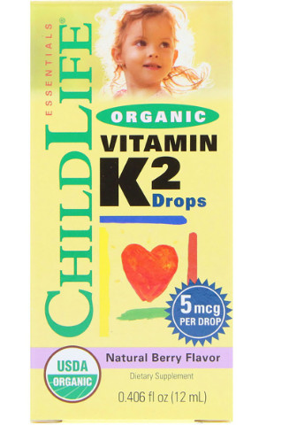 Органічний Вітамін K2 в краплі, Ягідний смак,, 12 мл ChildLife (228293013)