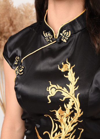 Черная летняя блуза женская черного цвета с баской Let's Shop