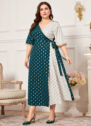 Комбинированное кэжуал платье на запах SHEIN в горошек