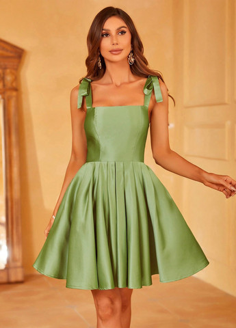 Лайм коктейльна, святковий сукня з спідницею-сонце SHEIN однотонна