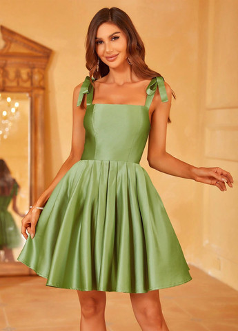 Лайм коктейльна, святковий сукня з спідницею-сонце SHEIN однотонна