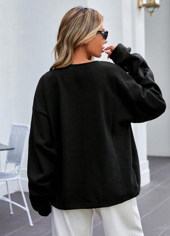 Чорний світшот SHEIN однотонний зав'язки, складки (316740392)