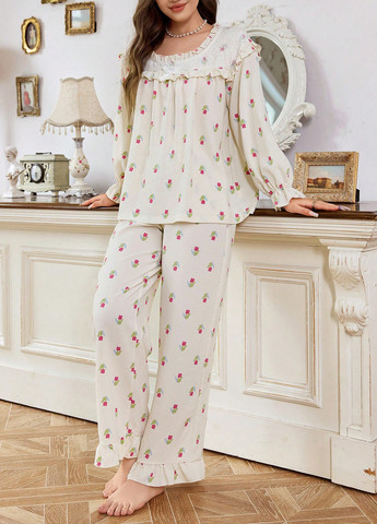 Кремовая всесезон пижама (лонгслив, брюки) лонгслив + брюки SHEIN