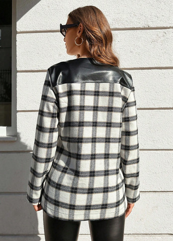 Черно-белое Кэжуал полупальто однобортное SHEIN в клетку