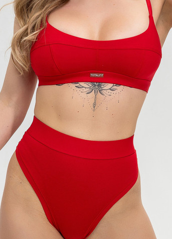 Красный демисезонный хлопковый комплект белья бралет и стринги TOTALFIT