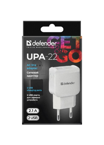 Зарядний пристрій (83580) Defender upa-22 white, 2xusb, 2.1a (253507329)
