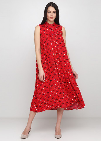 Красное кэжуал платье клеш ANVI с рисунком