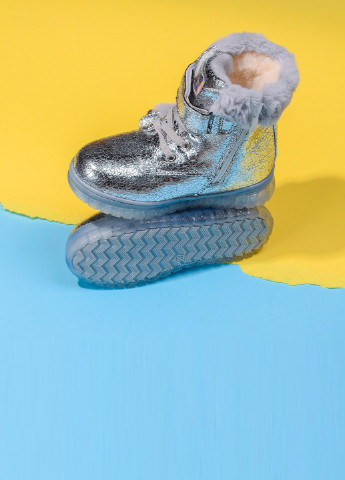 Черевики дитячі зимові на хутрі No Brand Ботинки однотонні срібні кежуали