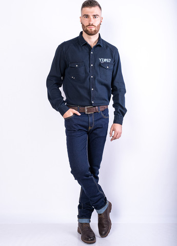 Темно-синяя кэжуал, джинсовая рубашка с надписями Time of Style