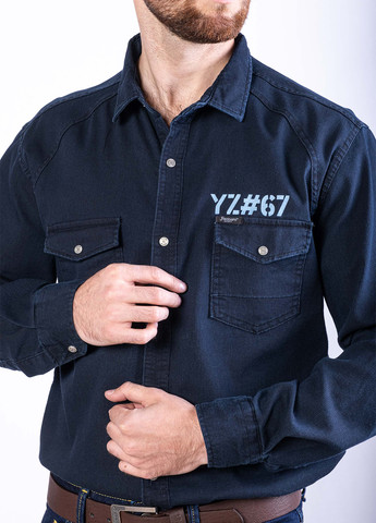 Темно-синяя кэжуал, джинсовая рубашка с надписями Time of Style