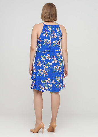Синее кэжуал платье клеш Mango с цветочным принтом