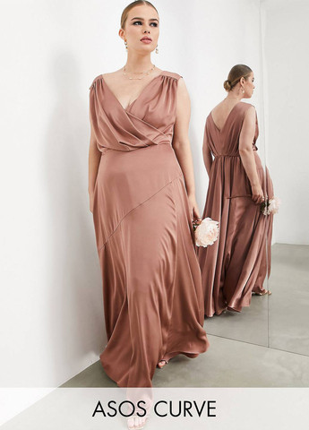 Рожево-коричнева коктейльна сукня на запах Asos однотонна