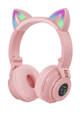 Бездротові Bluetooth навушники з вушками з LED підсвічуванням FM-модуль MicroSD Remax рожеві