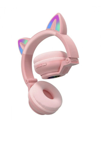 Беспроводные Bluetooth наушники с ушками с LED подсветкой FM-модуль MicroSD Remax розовые