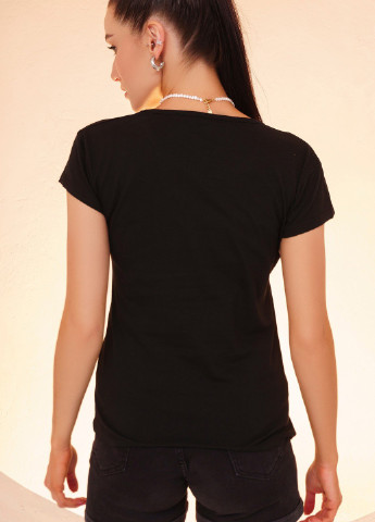 Чорна всесезон футболка жіноча з коротким рукавом ISSA PLUS WN20-246