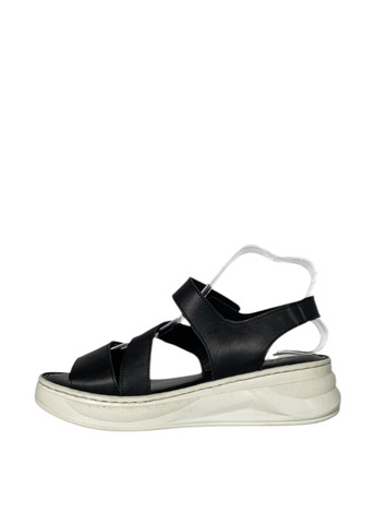 Черные босоножки ALTURA на липучке с белой подошвой