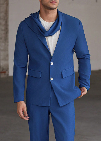 Синий демисезонный костюм (пиджак, брюки) брючный SHEIN