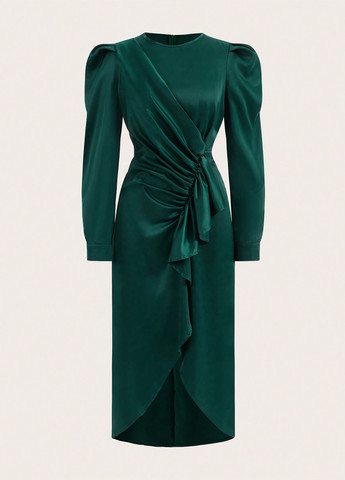 Темно-зелена кежуал сукня на запах SHEIN однотонна