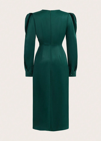 Темно-зелена кежуал сукня на запах SHEIN однотонна