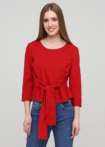 Красная демисезонная блуза с баской Only