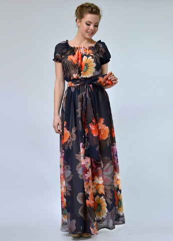 Чорна вечірня сукня, сукня в стилі армпір Lila Kass з квітковим принтом