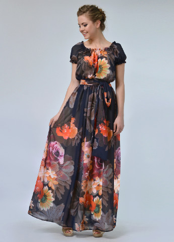 Чорна вечірня сукня, сукня в стилі армпір Lila Kass з квітковим принтом
