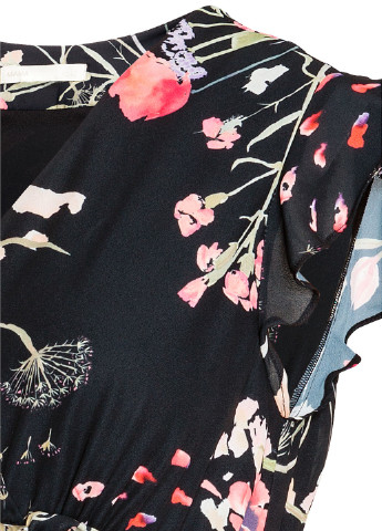 Черное кэжуал платье а-силуэт H&M с цветочным принтом