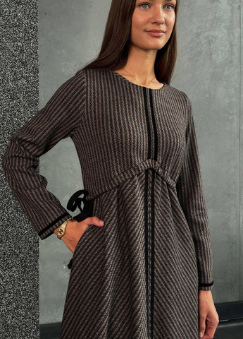 Коричнева кежуал сукня в стилі армпір No Brand з геометричним візерунком