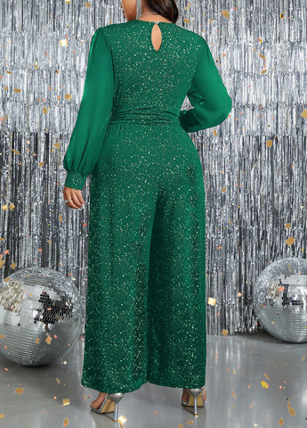 Комбинезон SHEIN однотонный темно-зелёный вечерний полиэстер