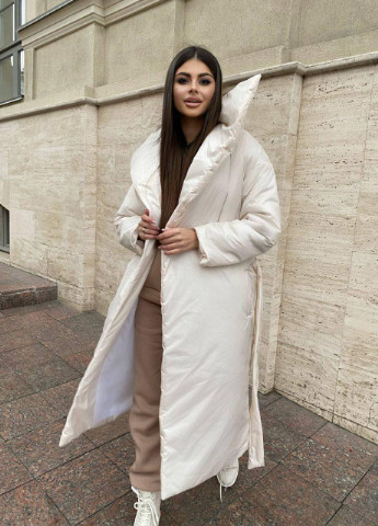 Молочная зимняя женская тёплая куртка одеяло длинная цвета молоко one size удлиненный пуховик осенний зимний демисезонний No Brand