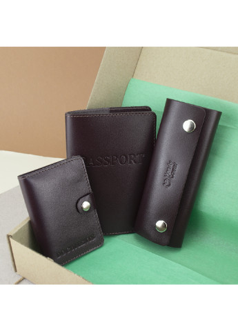 Подарочный мужской набор №63: обложка на документы + обложка на паспорт + ключница (коричневый матовый) HandyCover (250603775)