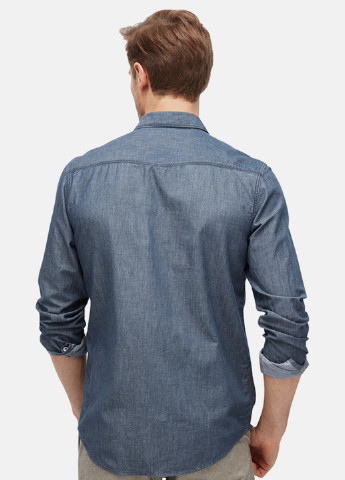 Темно-синяя кэжуал рубашка однотонная Tom Tailor с длинным рукавом