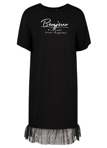 Черное кэжуал платье платье-футболка Boohoo с надписью