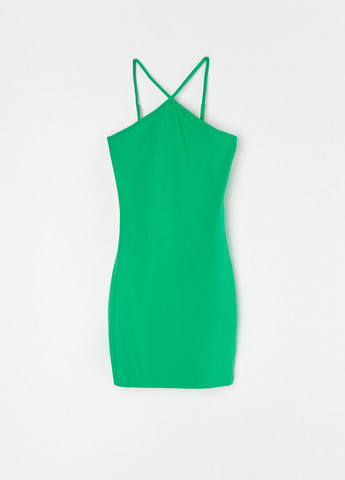 Зеленое кэжуал платье с открытыми плечами Sinsay однотонное