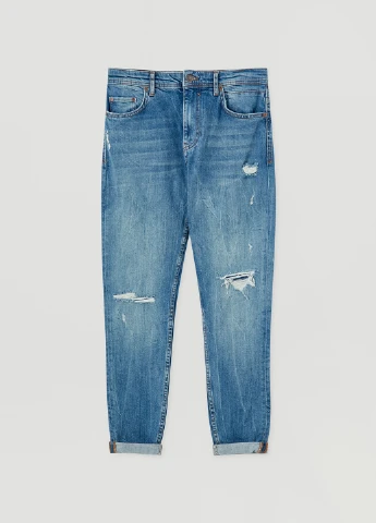 Голубые демисезонные зауженные джинсы Pull & Bear