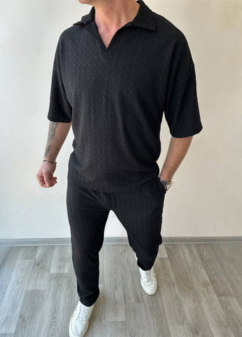 Чорний літній костюм (поло, штани) брючний Fashion