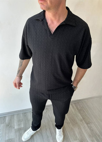 Чорний літній костюм (поло, штани) брючний Fashion