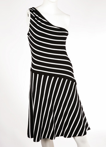 Черно-белое кэжуал платье на одно плечо Ralph Lauren в полоску