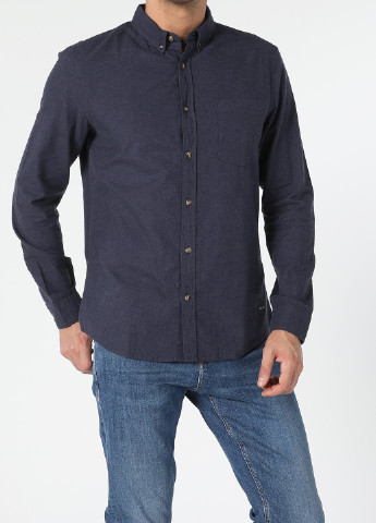 Темно-синяя кэжуал рубашка однотонная Colin's