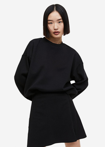 Свитшот H&M - Свободный крой однотонный черный кэжуал хлопок, трикотаж - (272837778)