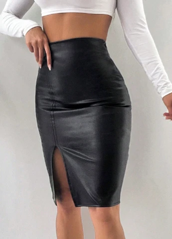 Черная кэжуал однотонная юбка SHEIN карандаш