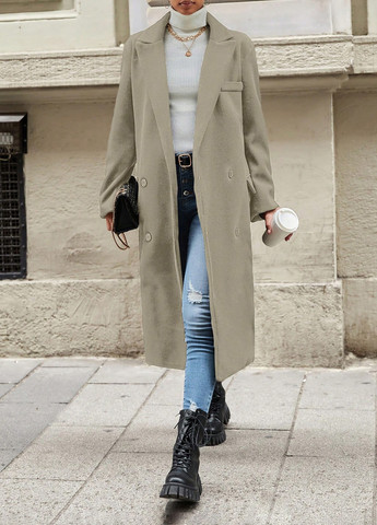 Сіро-бежеве демісезонне Пальто двобортне SHEIN