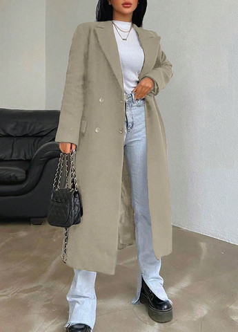 Сіро-бежеве демісезонне Пальто двобортне SHEIN