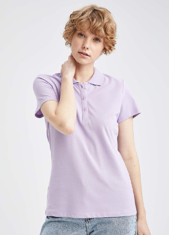 Сиреневая женская футболка-поло DeFacto