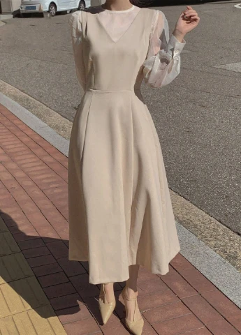 Світло-бежева кежуал, святковий сукня а-силует SHEIN однотонна