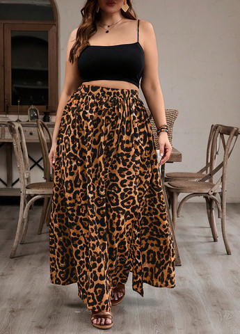 Разноцветная кэжуал леопардовая юбка SHEIN клешированная